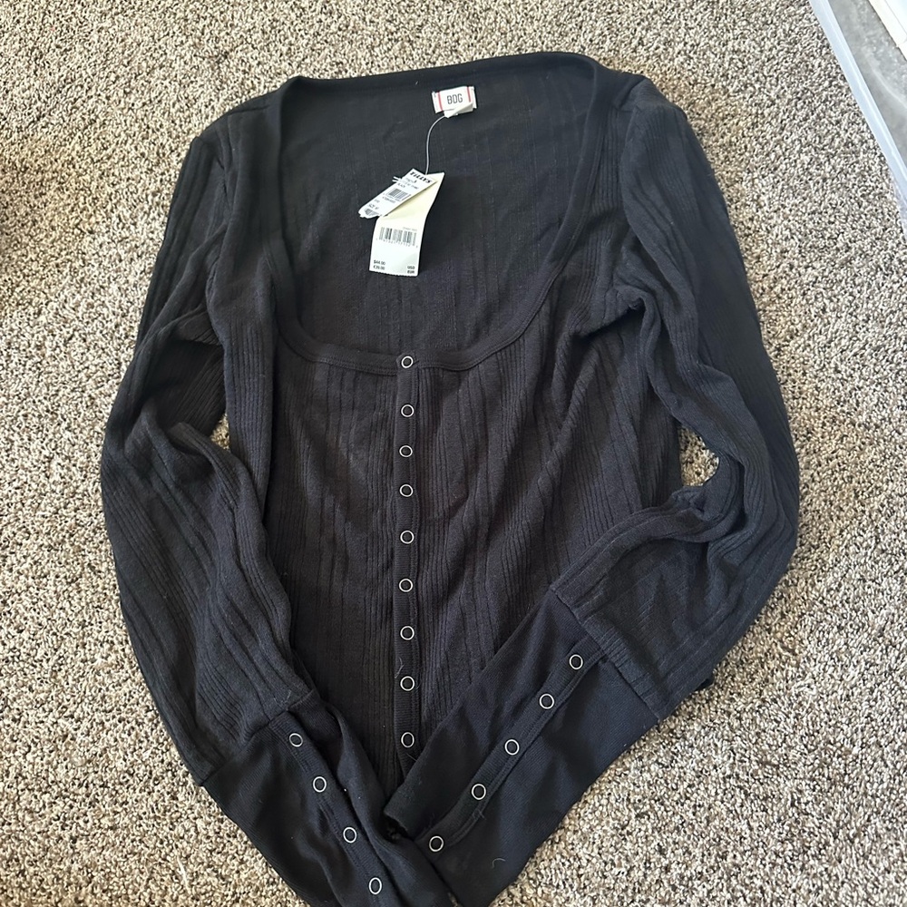 BDG Black Ribbed Button-Down Women's Shirt